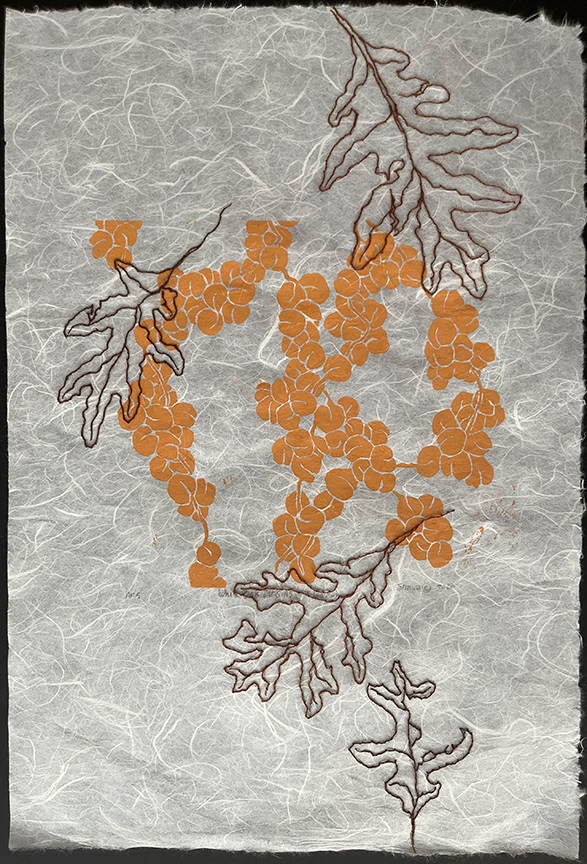 Kathy Strauss print, White Oak Catkins, Falling Leaves